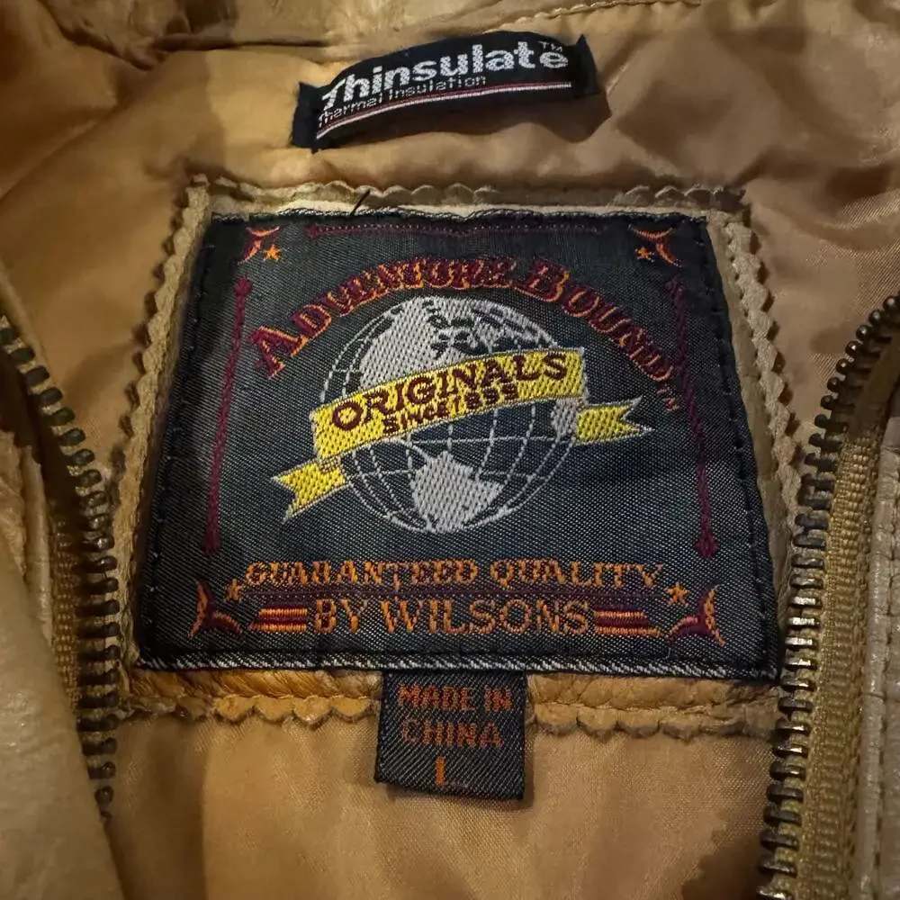 Adventure Bound by Wilsons Vintage Tan Leather Thinsulate Bomber Jacket Size L - Picture 3 of 12